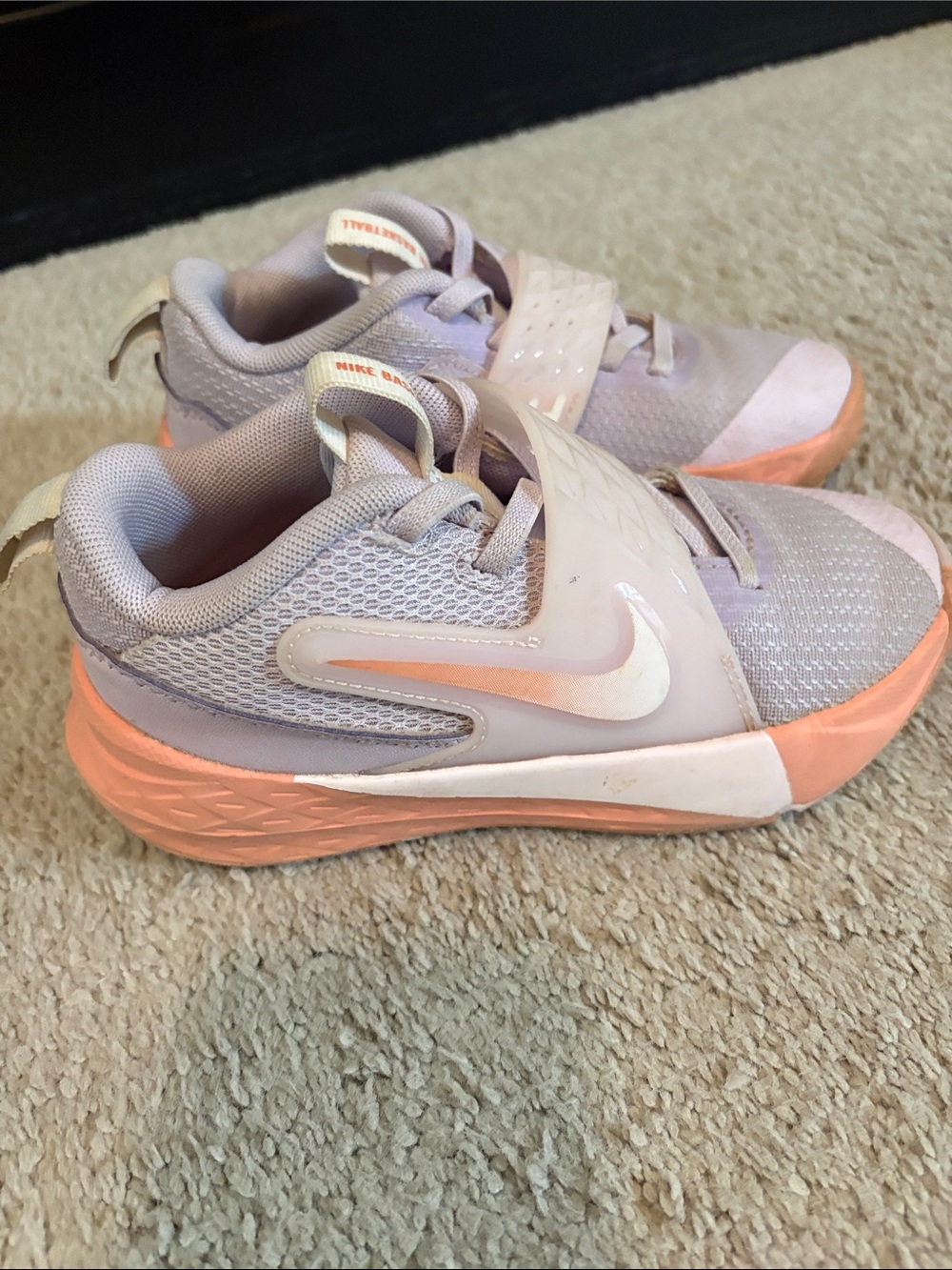 Nike Kids Lavender and Peach Hook-and-Loop Athletic Basketball Sneakers
